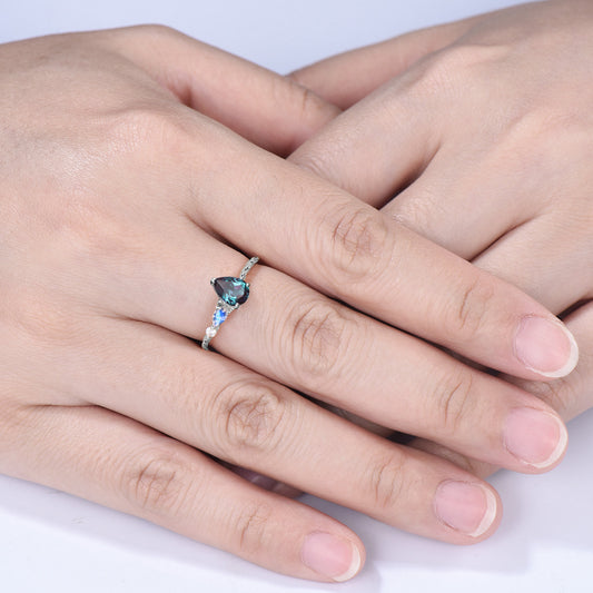 Vintage Alexandrite Moonstone Engagement Ring, 14k Rose Gold Twisted Band, Three Stone Promise Ring