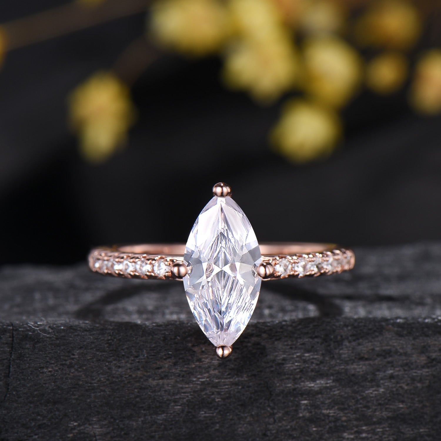 1CT IGI Certified Marquise Cut Lab Grown Diamond Engagement Ring Set 14K Rose Gold Pave Diamond Bridal Wedding Jewelry Promise Gift
