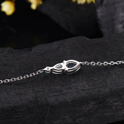 Dainty Teardrop Natural Moss Agate Opal Bracelet, May Birthstone Green Emerald Three Stone Wedding Bracelet Anniversary Gift for Women