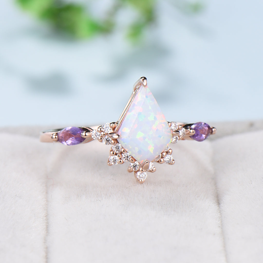 Unique opal and amethyst ring Vintage fire opal engagement ring