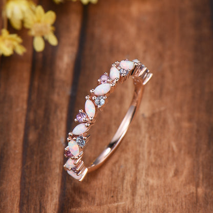 Marquise Opal Wedding Band: Alternative alexandrite amethyst Solid Gold Anniversary Ring