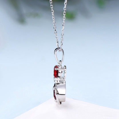 Dainty cat garnet pendant necklace art deco silver white gold Bow January birthstone necklace unique personalized anniversary gift for women - PENFINE