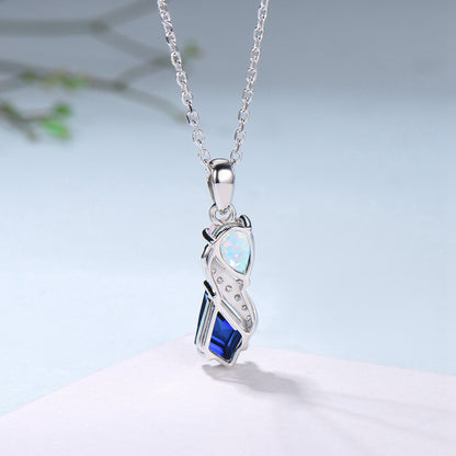 Unique Opal Sapphire Necklace Pendant Women Alternative Moissanite Pear Shaped Opal & Kite Blue Sapphire - PENFINE
