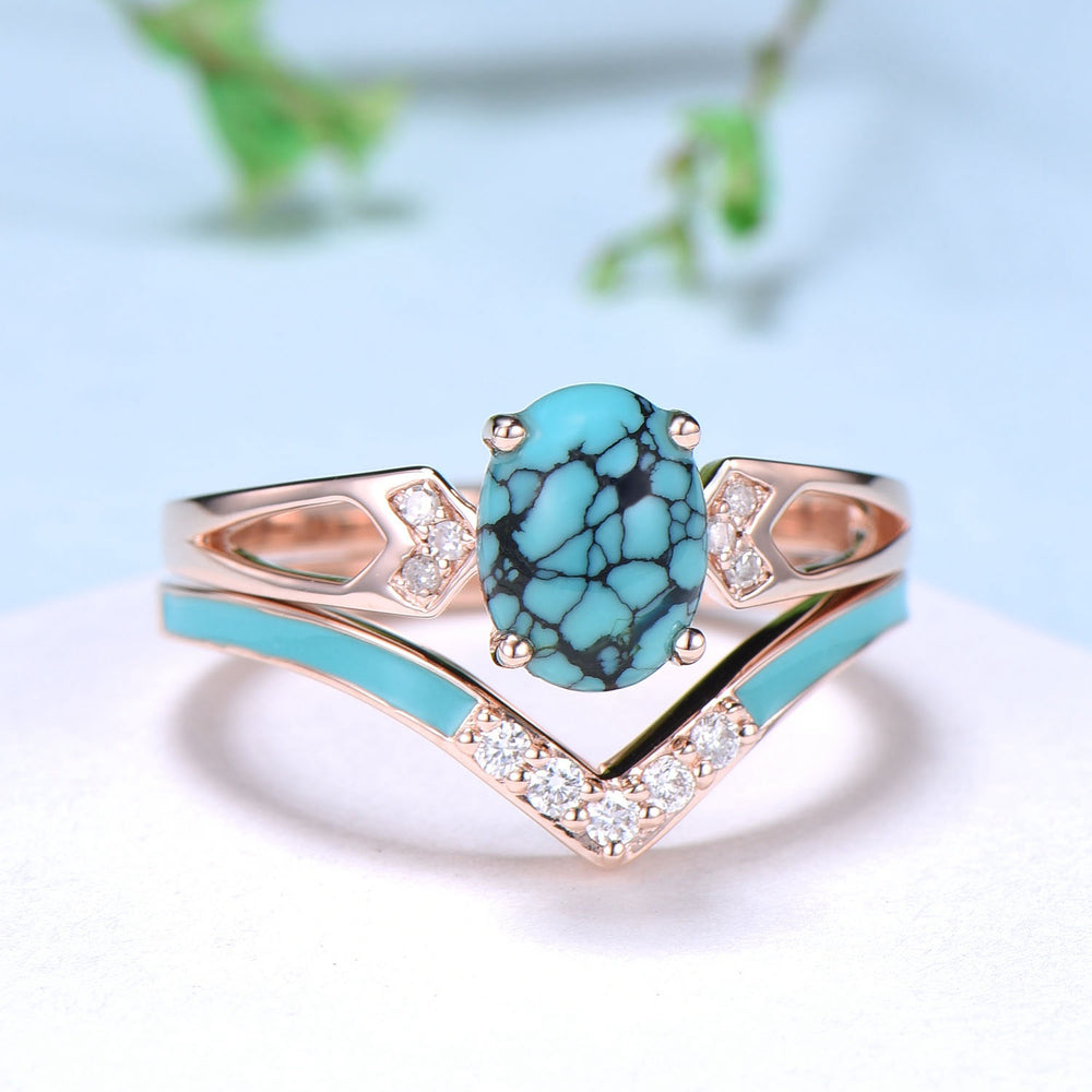 Blue Turquoise Wedding Band Sets Unique Oval Turquoise Engagement