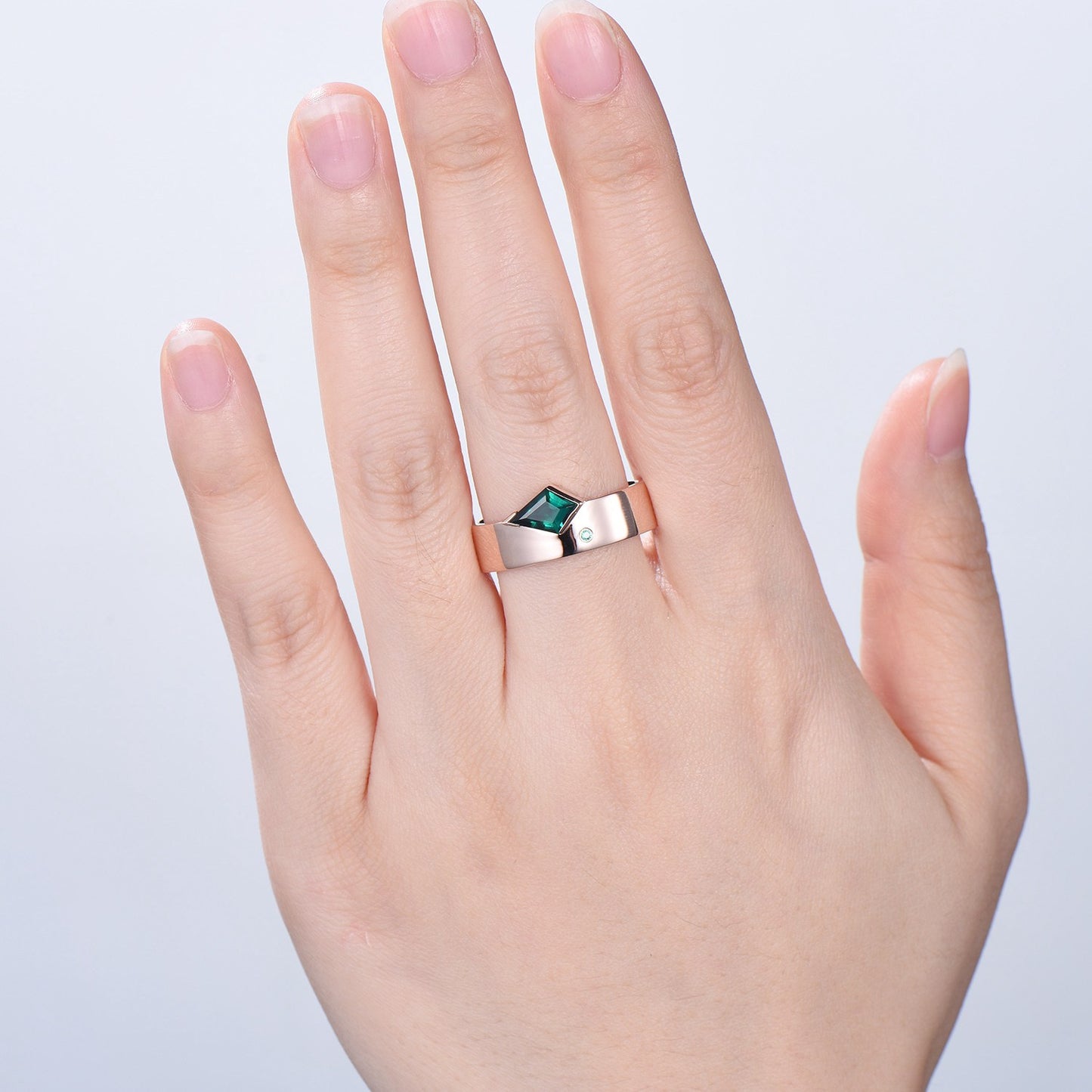 One Of a Kind Emerald Wedding Band For Men Unique Kite Cut Emerald Men's Wedding Ring 6mm Stacking Anniversary Matching Band Christmas Gift - PENFINE