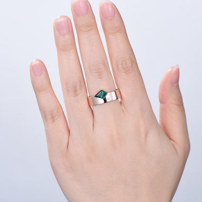 One Of a Kind Emerald Wedding Band For Men Unique Kite Cut Emerald Men's Wedding Ring 6mm Stacking Anniversary Matching Band Christmas Gift - PENFINE