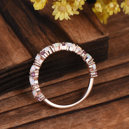 Marquise Opal Wedding Band: Alternative alexandrite amethyst Solid Gold Anniversary Ring
