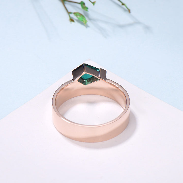 One Of a Kind Emerald Wedding Band For Men Unique Kite Cut Emerald Men's Wedding Ring 6mm Stacking Anniversary Matching Band Christmas Gift - PENFINE