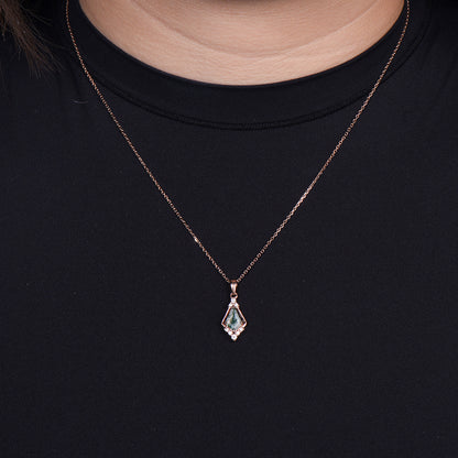 Vintage 1CT Kite Cut Moss Agate Necklace Silver White Gold Green Agate Diamond Pendant Necklace Anniversary Gift for Women