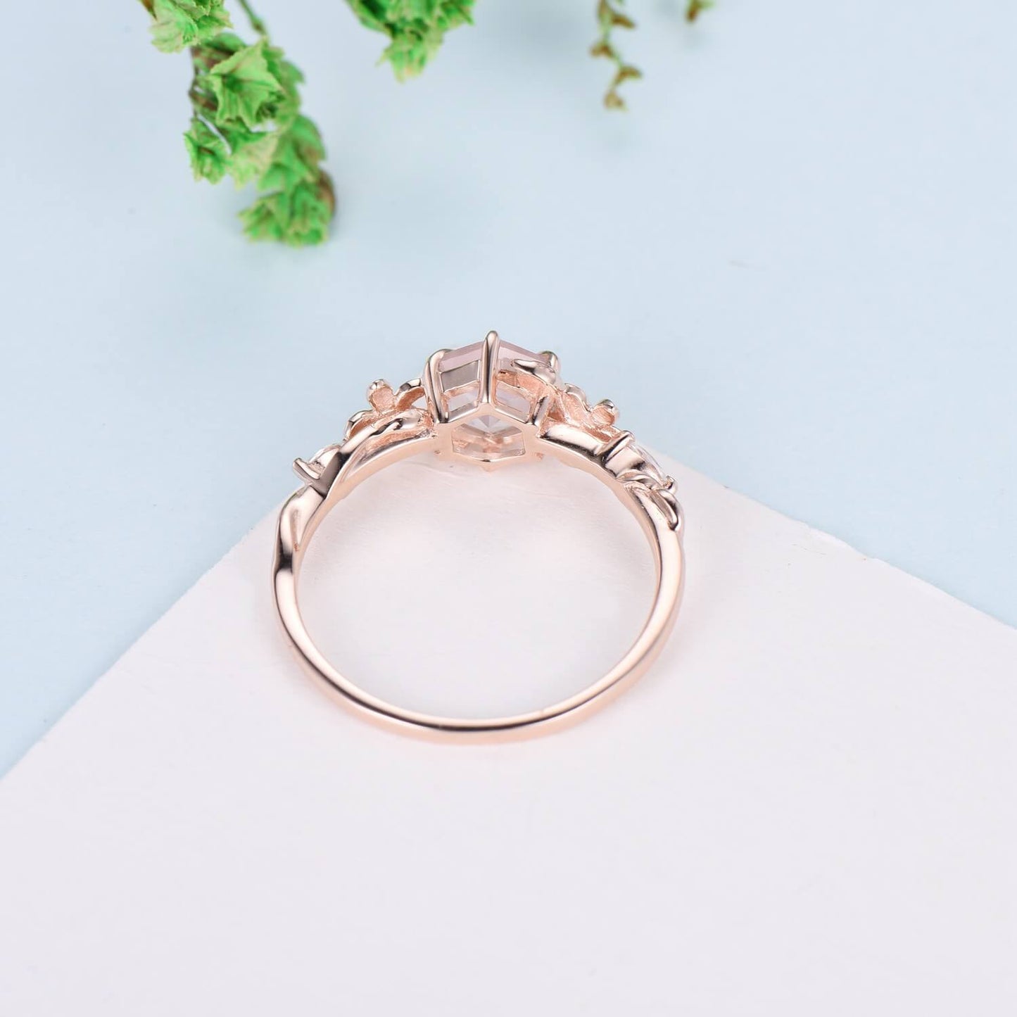 Nature Inspired Flower Rose Quartz Engagement Ring Vintage Unique Retro Pink Tourmaline Wedding Ring Leaves Twisted Wedding Ring For Women - PENFINE