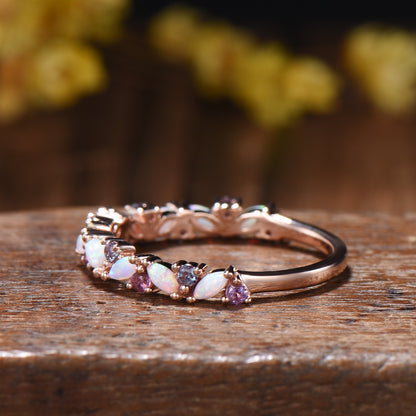 Marquise Opal Wedding Band: Alternative alexandrite amethyst Solid Gold Anniversary Ring