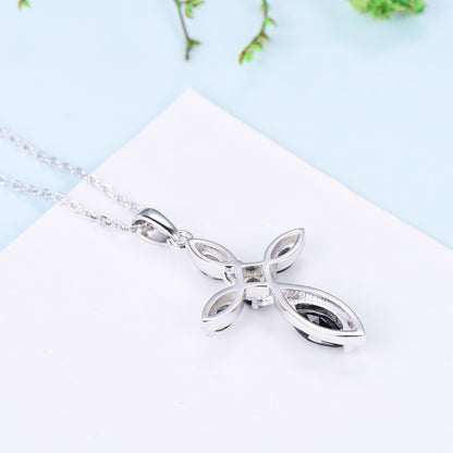 Dainty Black Spinel Cross Necklace, Sterling Silver Celtic Pendant - PENFINE