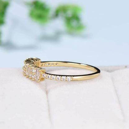 Baguette cut moissanite wedding ring Unique Half Eternity Moissanite Stacking matching ring Bridal ring,Yellow gold Anniversary band ring - PENFINE
