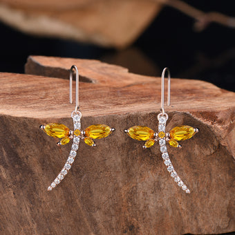 Elegant dragonfly marqusie cut citrine earrings November birthstone fine jewelry - PENFINE