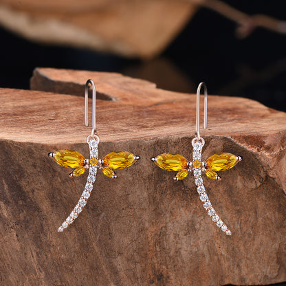 Elegant dragonfly marqusie cut citrine earrings November birthstone fine jewelry - PENFINE