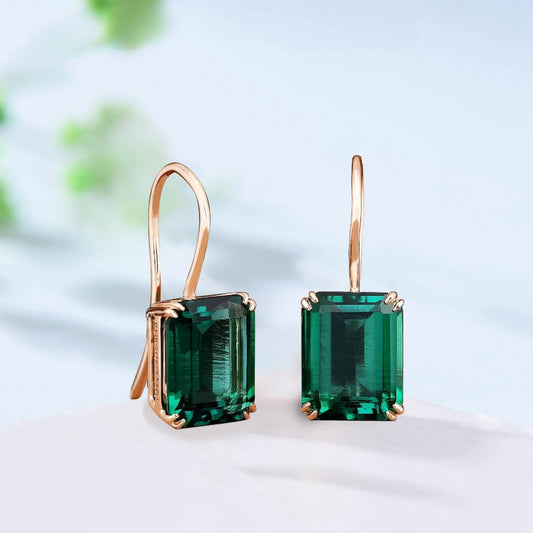 Vintage Emerald earrings emerald cut Stud Earrings May birthstone Earrings for Women Solid 14k 18k rose gold green crystal earrings - PENFINE