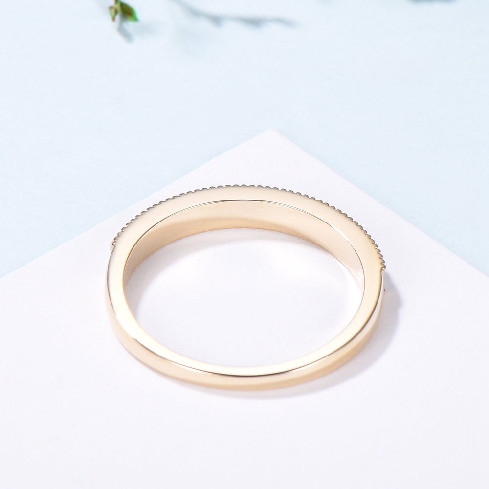 Freshwater Pearl Wedding Ring - 14k Gold Milgrain Anniversary Band - PENFINE