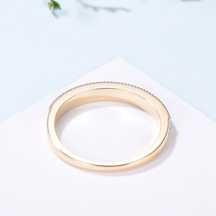 Freshwater Pearl Wedding Ring - 14k Gold Milgrain Anniversary Band - PENFINE