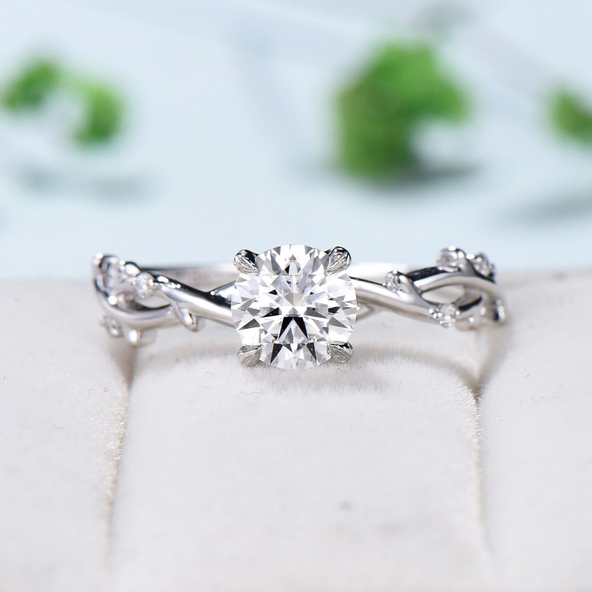 1CT Forever Moissanite ring Leaf Twig Moissanite Engagement Ring White Gold Natural Inspired Branch Wedding Ring Women Unique Bridal Ring - PENFINE