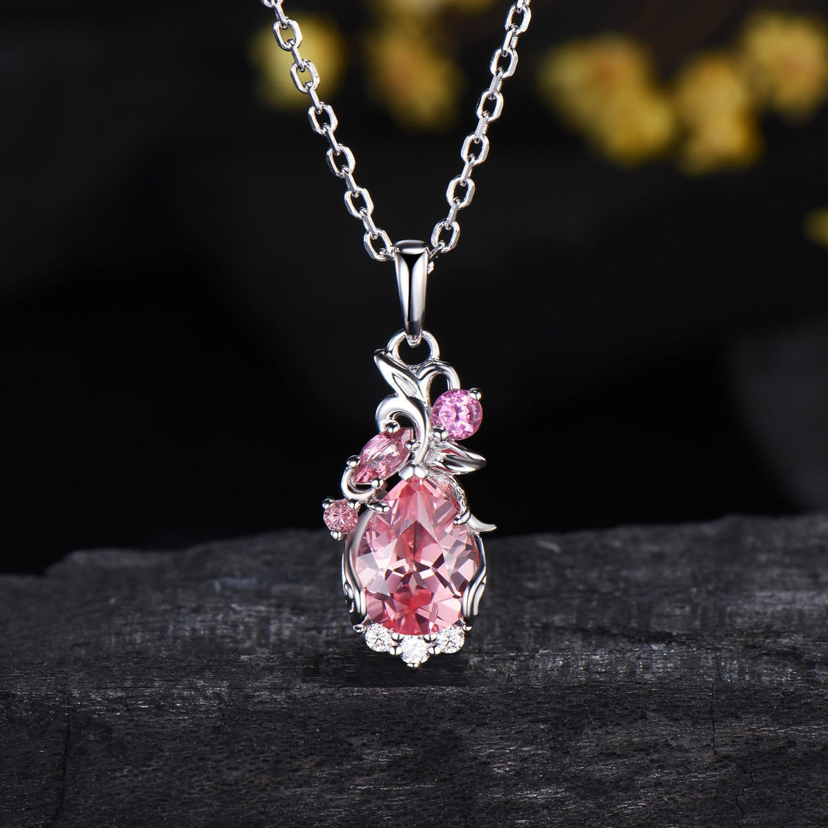 Floral Filigree Pink Padparadscha Sapphire Necklace