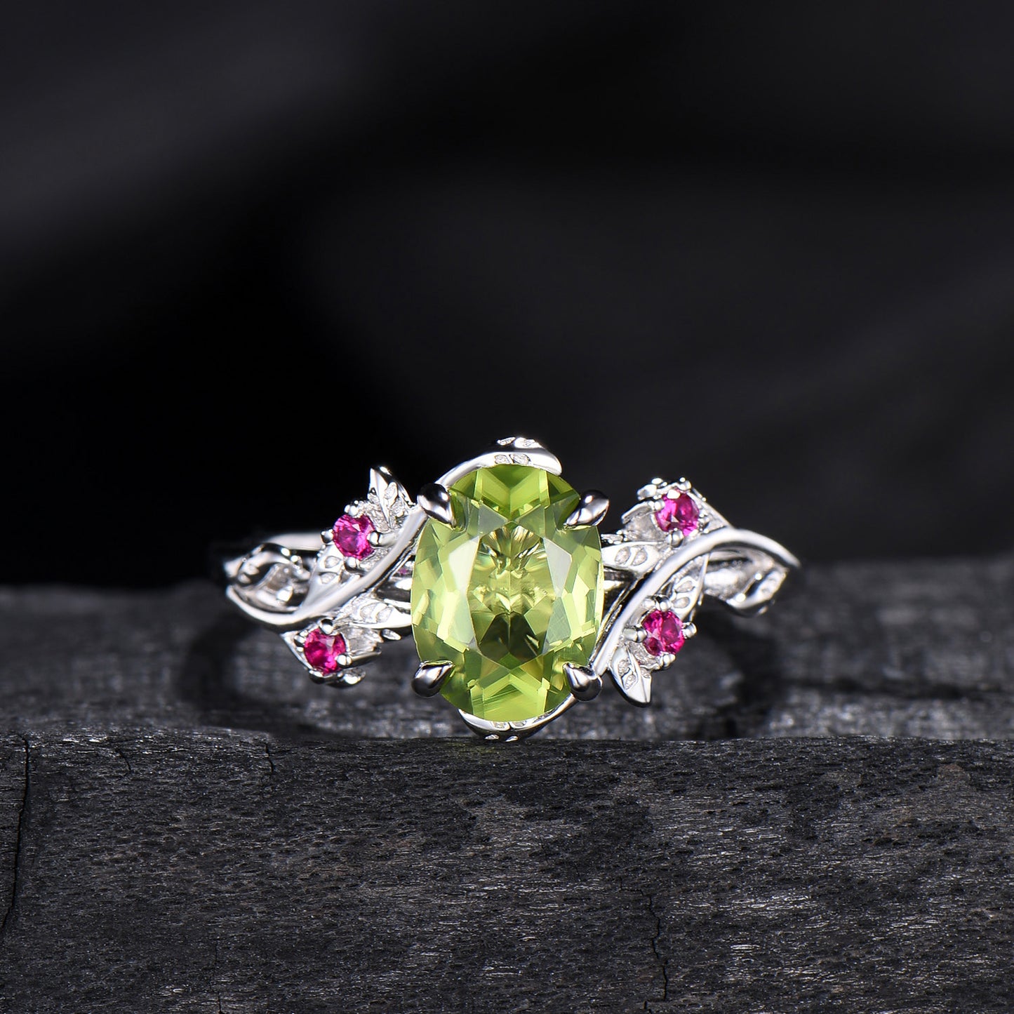 Leaf vine  peridot rubywedding ring set Natural inspired August Birthstone Jewelry
