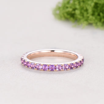 2mm Full Eternity Amethyst Eternity Band, Retro Rose Gold Wedding Ring