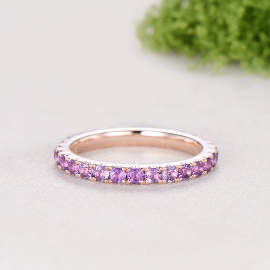 2mm Full Eternity Amethyst Eternity Band, Retro Rose Gold Wedding Ring