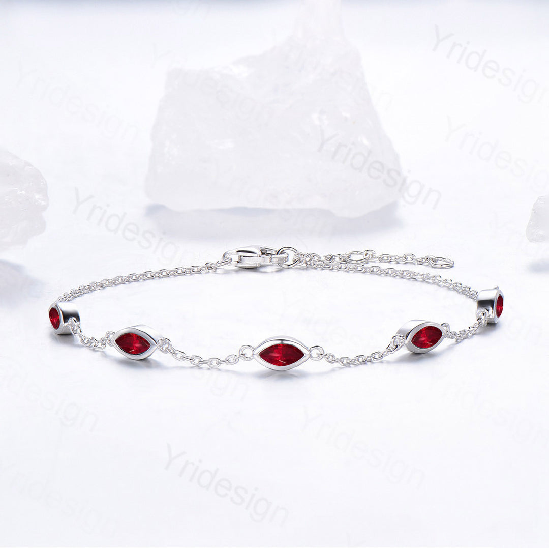 Dainty marquise cut ruby bracelet bezel set - PENFINE