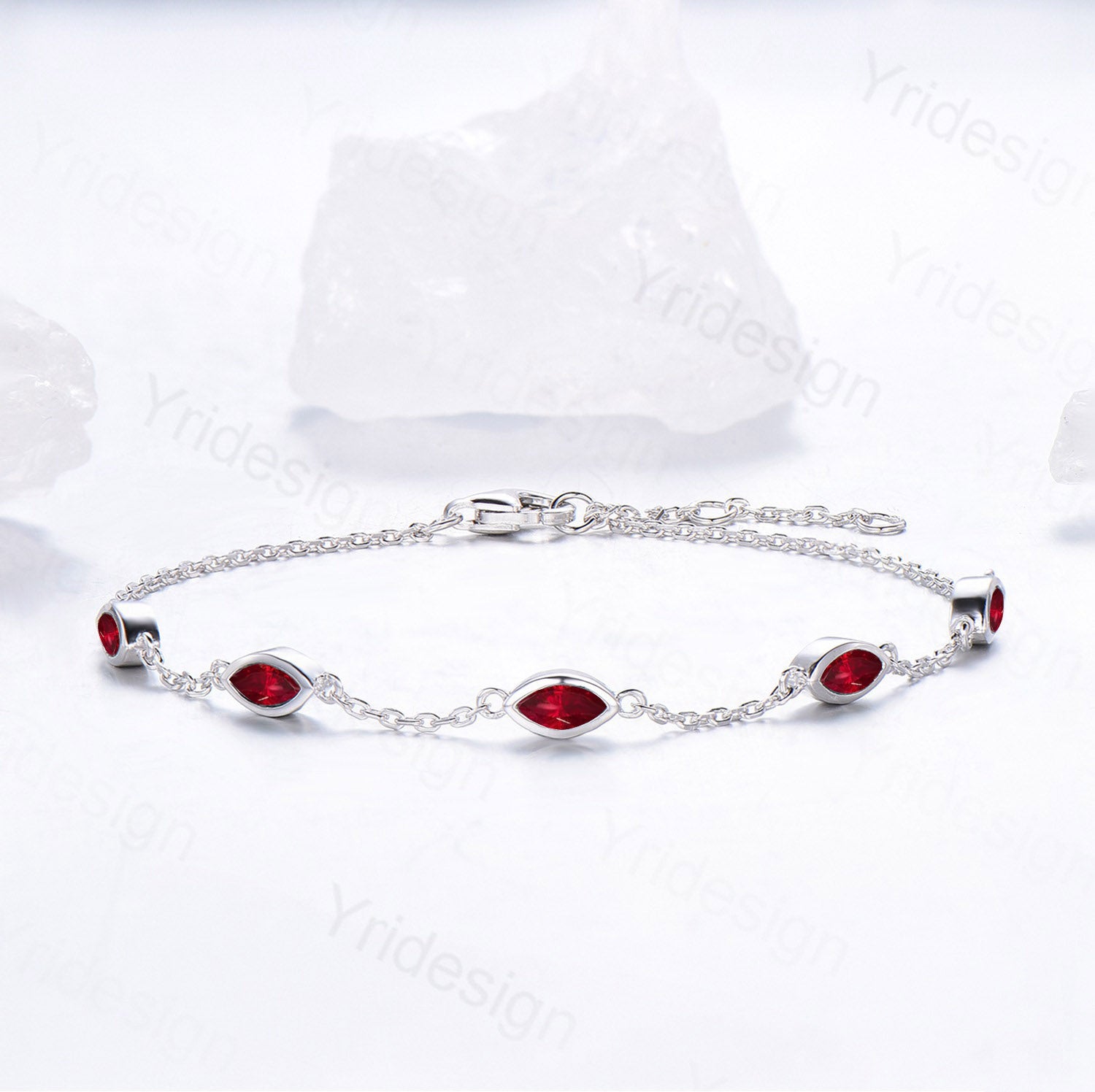 Dainty marquise cut ruby bracelet bezel set - PENFINE