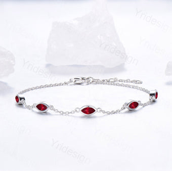 Dainty marquise cut ruby bracelet bezel set - PENFINE
