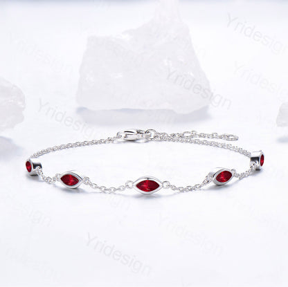 Dainty marquise cut ruby bracelet bezel set - PENFINE