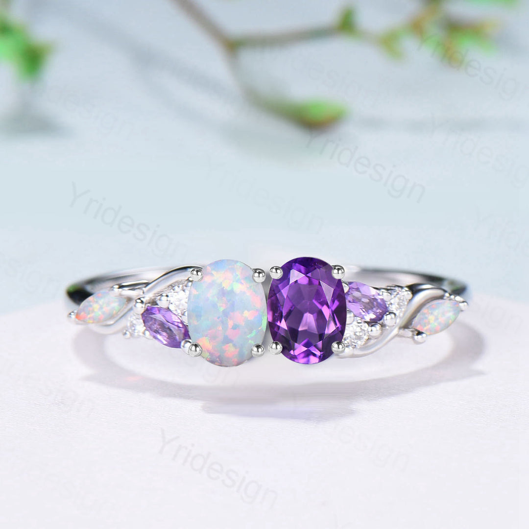 Toi et Moi Opal and Amethyst Engagement Ring | Two Stone Vine Band - PENFINE