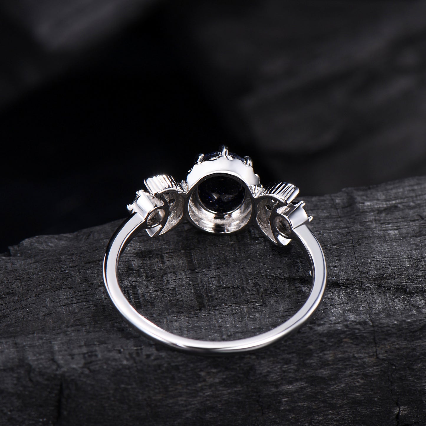 Oval Blue Sandstone Engagement Ring, Celestial Crescent Moon Ring, Gothic Promise Ring, Triple Goddess Witchy Jewelry, Anniversary Gift