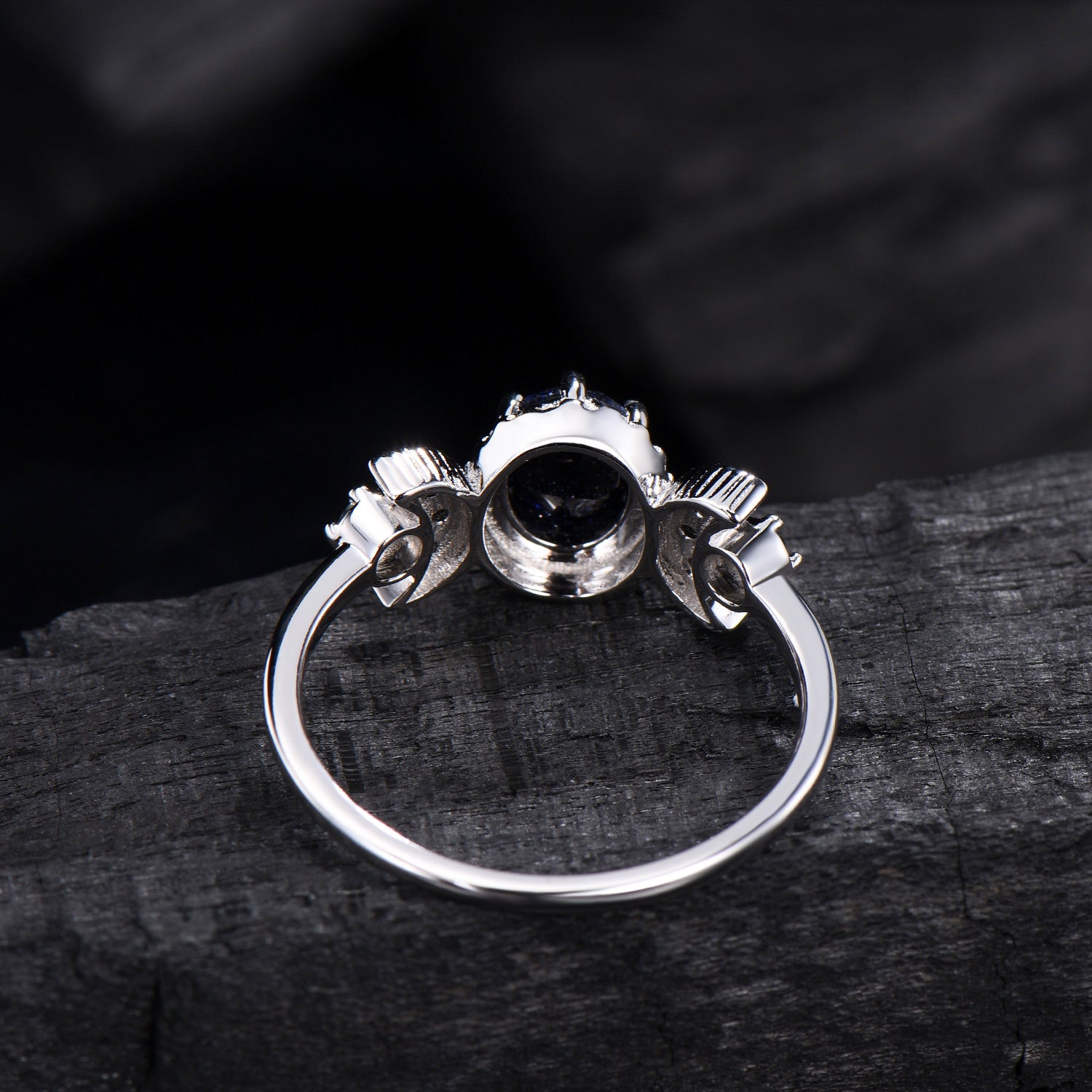 Oval Blue Sandstone Engagement Ring, Celestial Crescent Moon Ring, Gothic Promise Ring, Triple Goddess Witchy Jewelry, Anniversary Gift