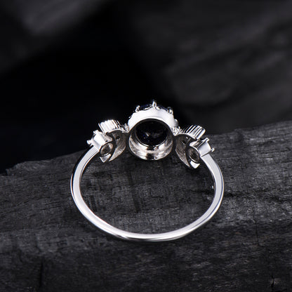 Oval Blue Sandstone Engagement Ring, Celestial Crescent Moon Ring, Gothic Promise Ring, Triple Goddess Witchy Jewelry, Anniversary Gift