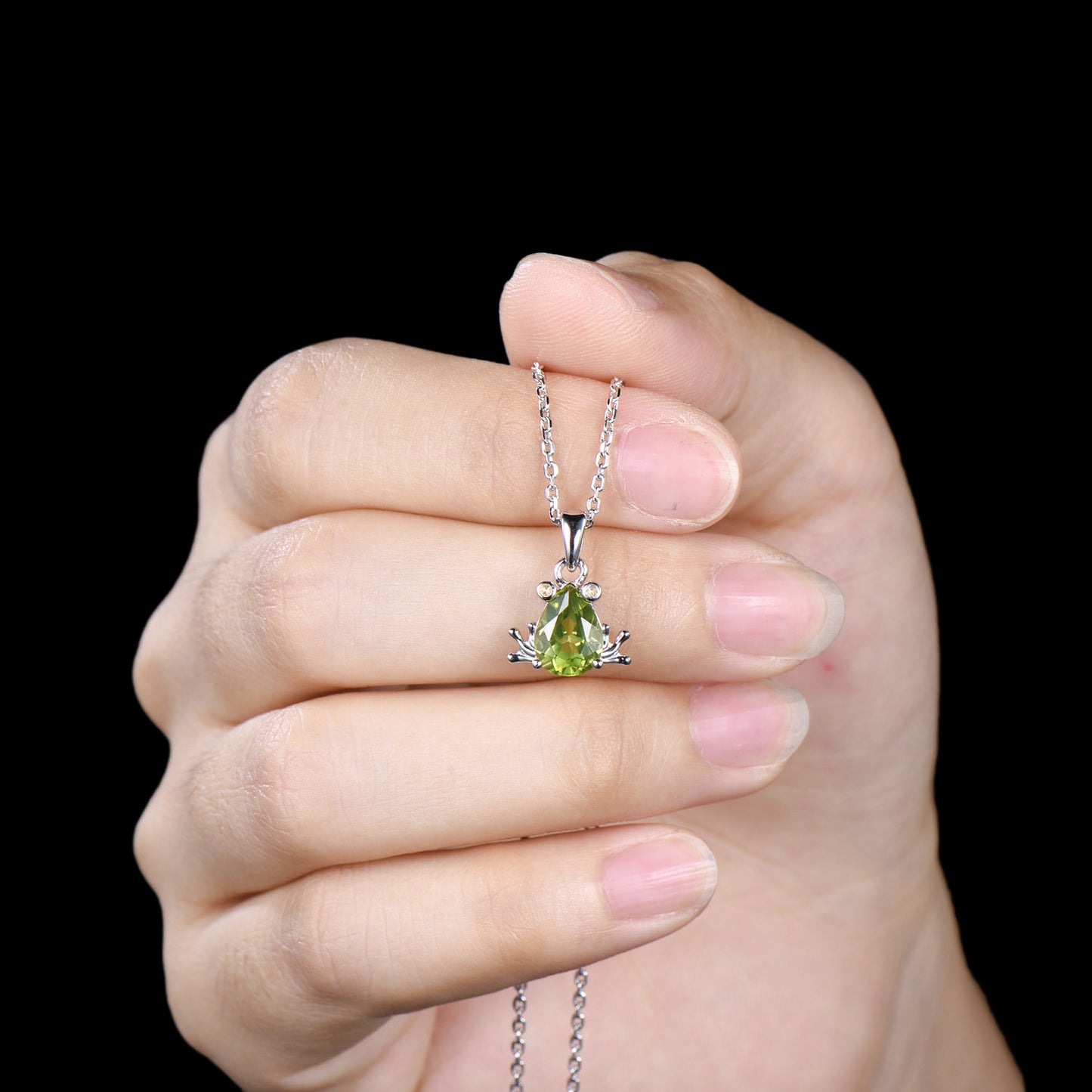 Handmade 14K Gold Peridot Frog Necklace, Citrine Accent Stones