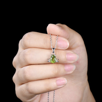 Handmade 14K Gold Peridot Frog Necklace, Citrine Accent Stones