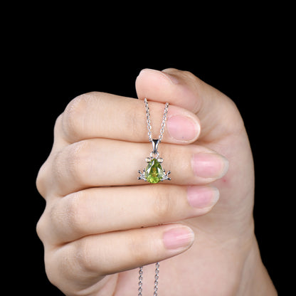 Handmade 14K Gold Peridot Frog Necklace, Citrine Accent Stones