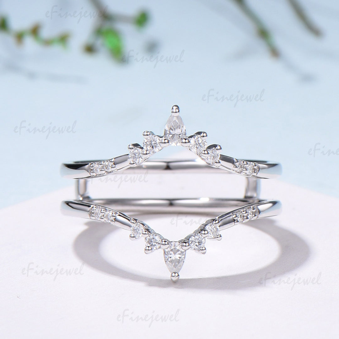 Double Curved Diamond Wedding Band Enhancer, Marquise & Round Moissanite Alternative Ring Guard for Women - PENFINE
