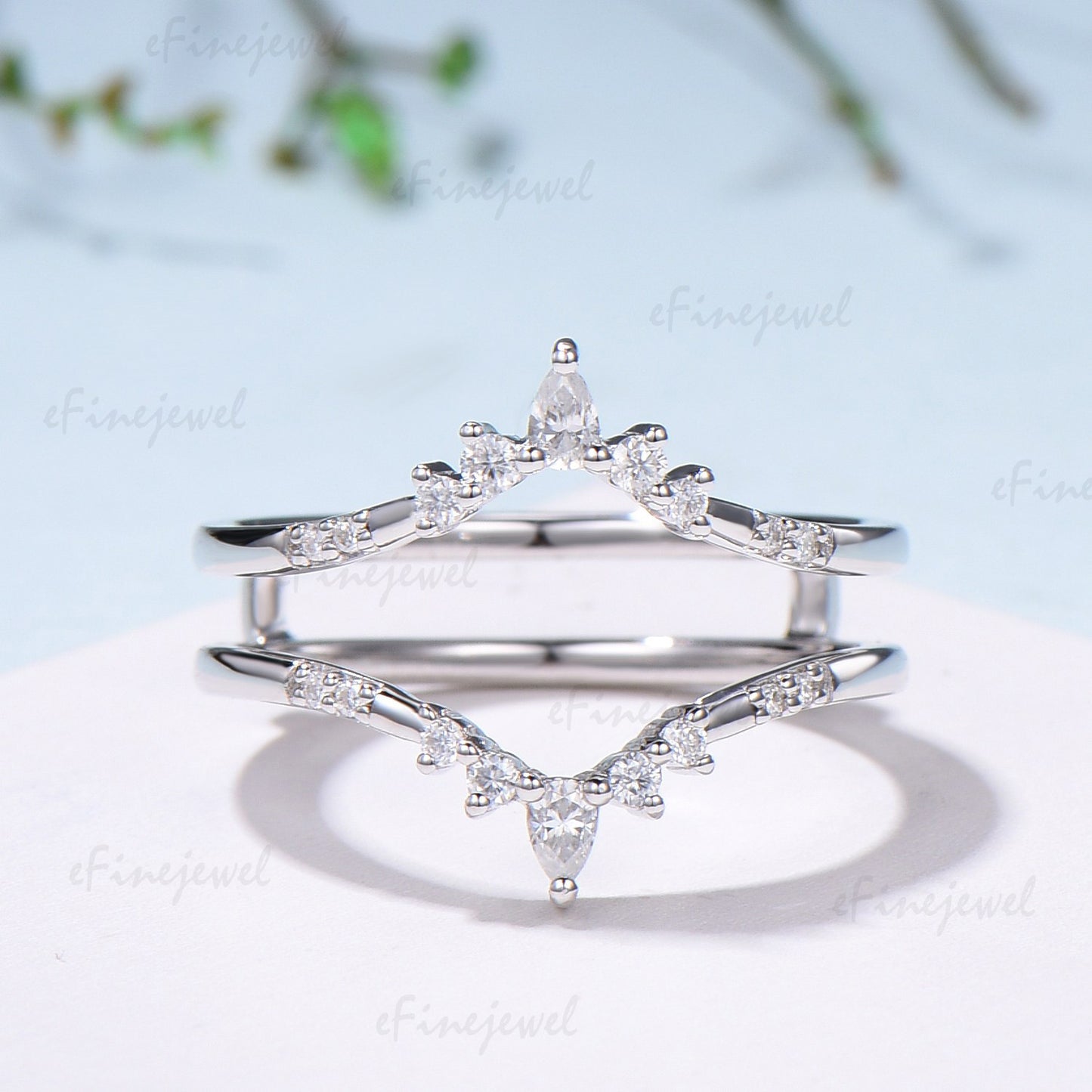 Double Curved Diamond Wedding Band Enhancer, Marquise & Round Moissanite Alternative Ring Guard for Women - PENFINE