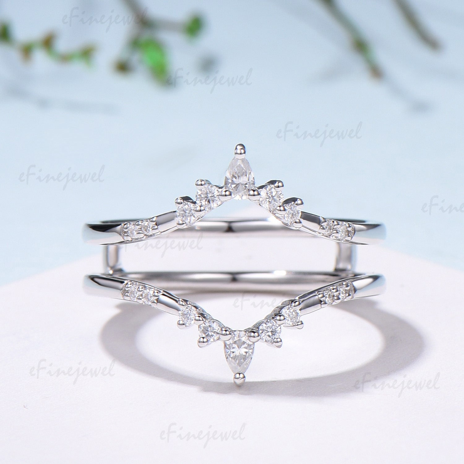 Double Curved Diamond Wedding Band Enhancer, Marquise & Round Moissanite Alternative Ring Guard for Women - PENFINE