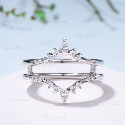 Double Curved Diamond Wedding Band Enhancer, Marquise & Round Moissanite Alternative Ring Guard for Women - PENFINE