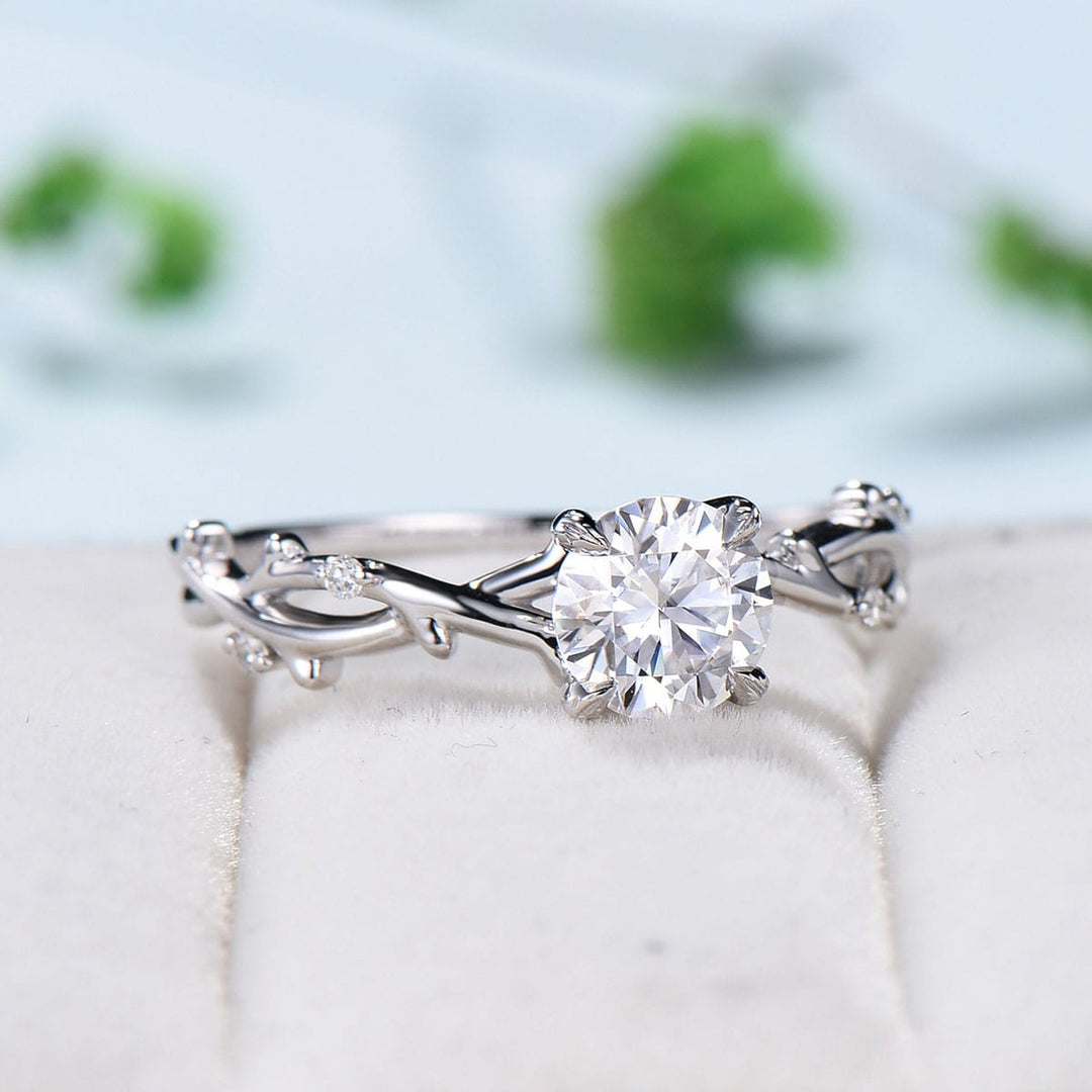 1CT Forever Moissanite ring Leaf Twig Moissanite Engagement Ring White Gold Natural Inspired Branch Wedding Ring Women Unique Bridal Ring - PENFINE