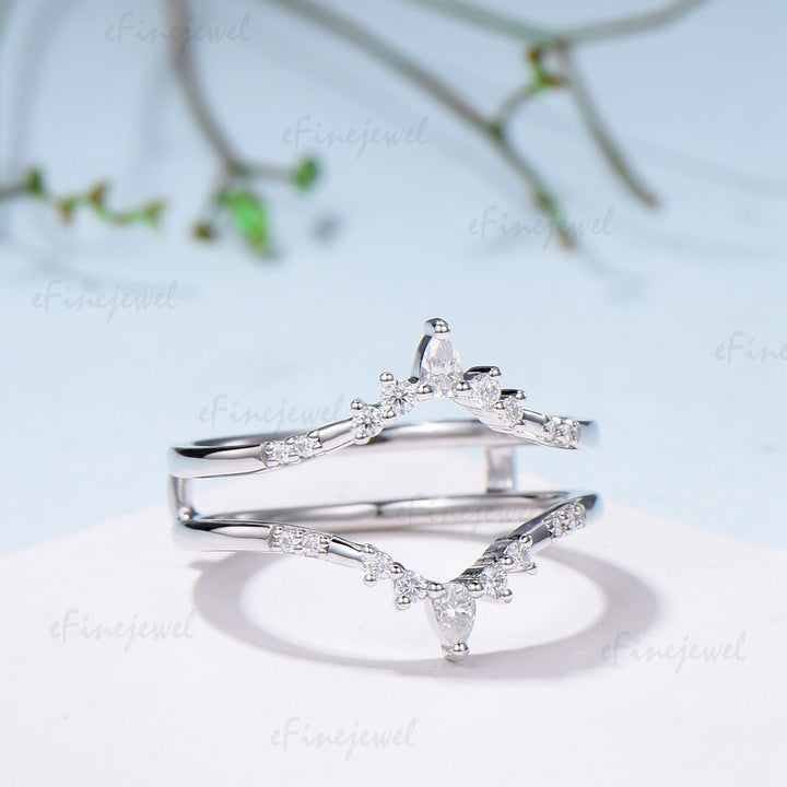 Double Curved Diamond Wedding Band Enhancer, Marquise & Round Moissanite Alternative Ring Guard for Women - PENFINE