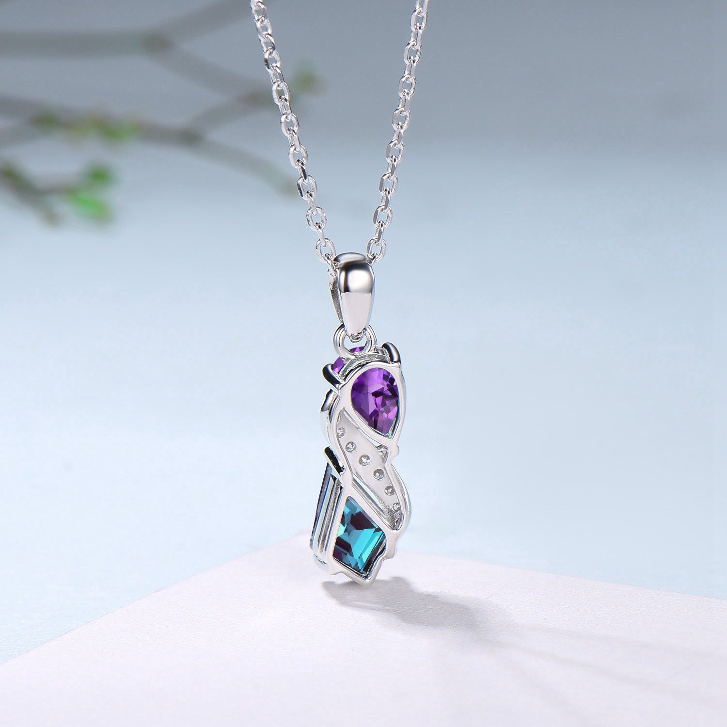Unique Alexandrite Amethyst Necklace Pendant Women Alternative Moissanite Snake Anniversary Gift - PENFINE