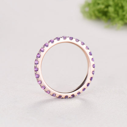2mm Full Eternity Amethyst Eternity Band, Retro Rose Gold Wedding Ring