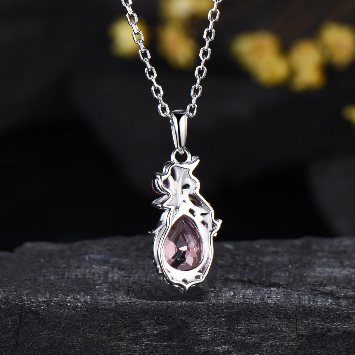 Floral Filigree Pink Padparadscha Sapphire Necklace