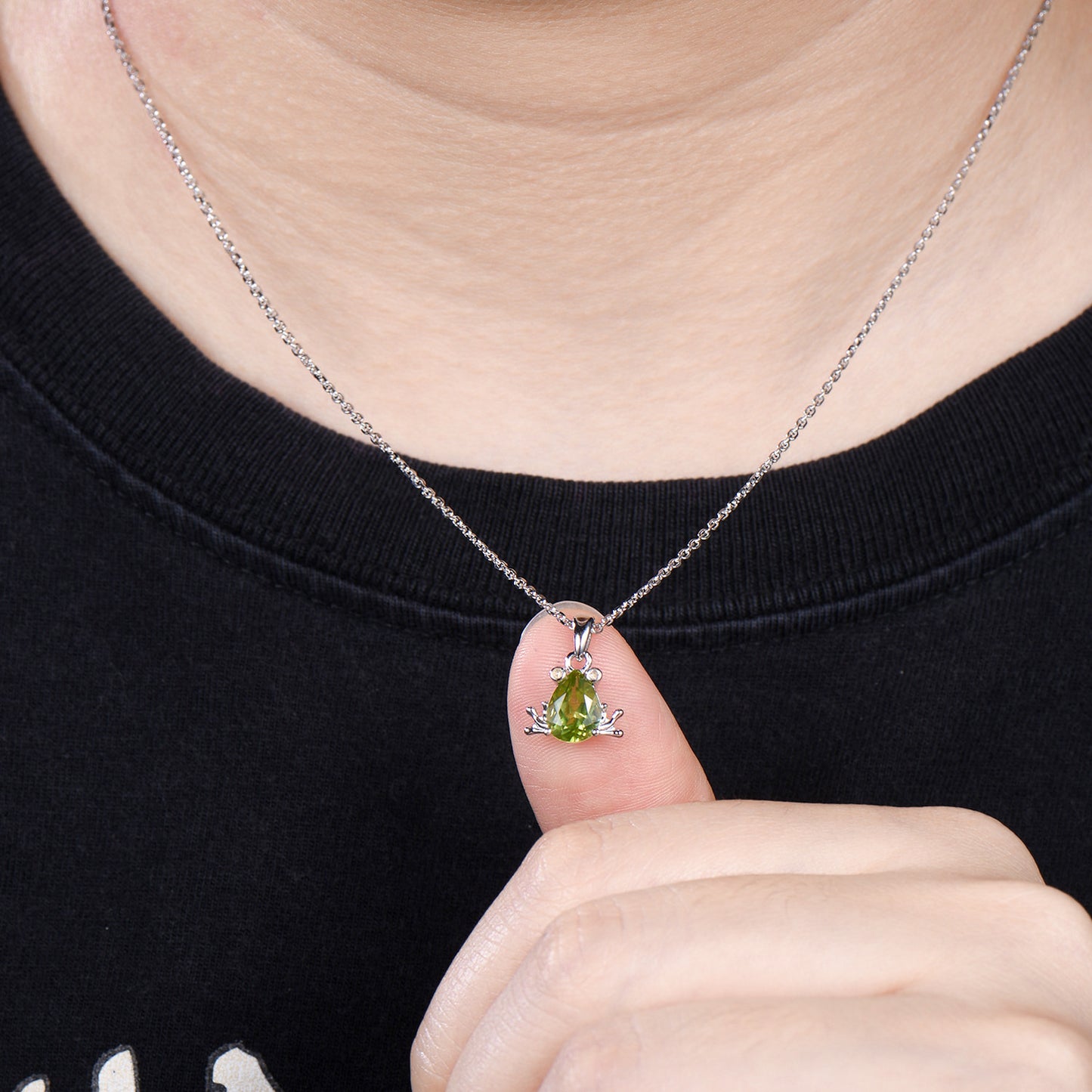 Handmade 14K Gold Peridot Frog Necklace, Citrine Accent Stones
