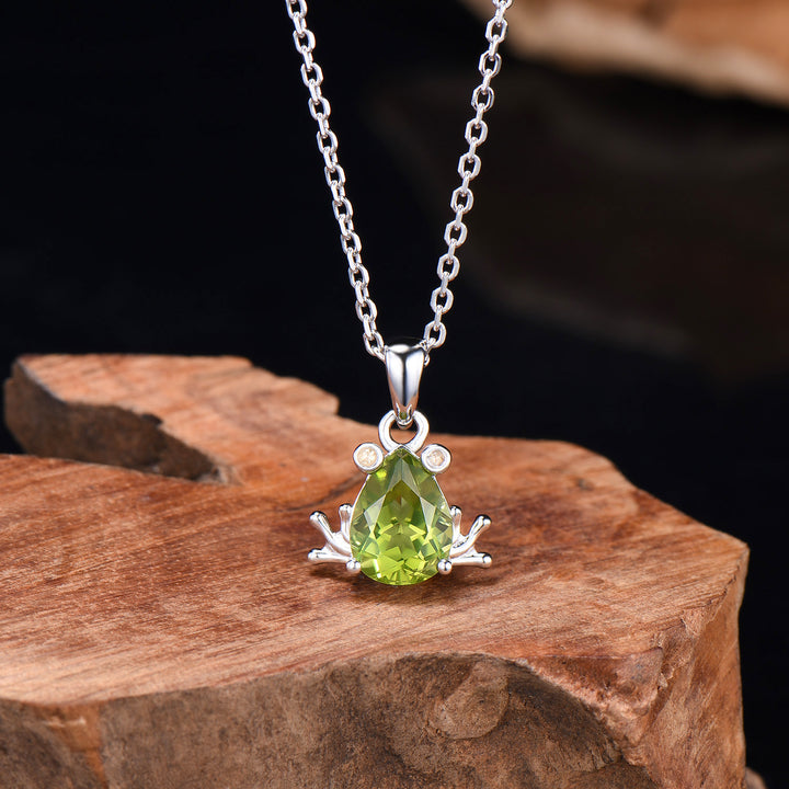 Handmade 14K Gold Peridot Frog Necklace, Citrine Accent Stones