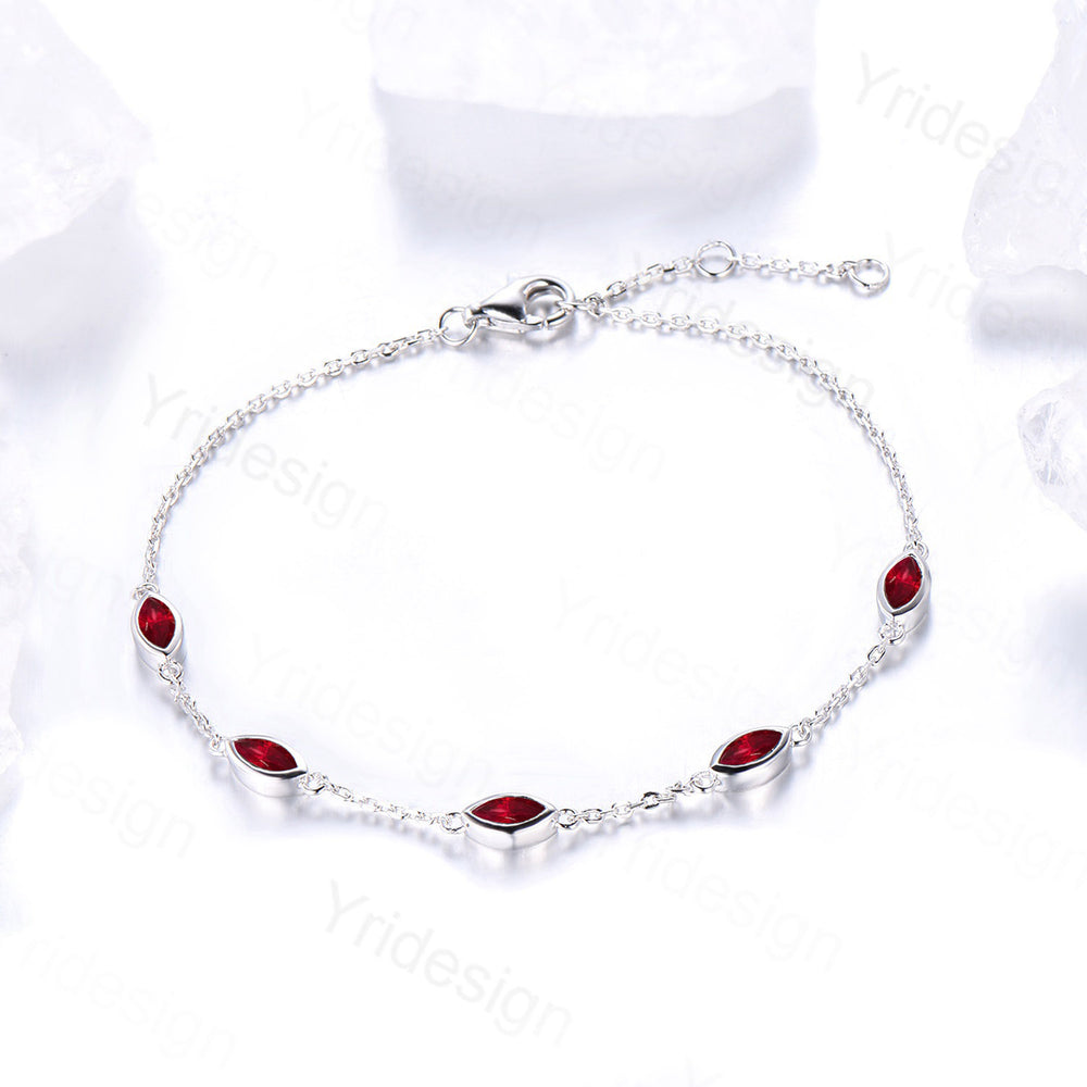 Dainty marquise cut ruby bracelet bezel set - PENFINE